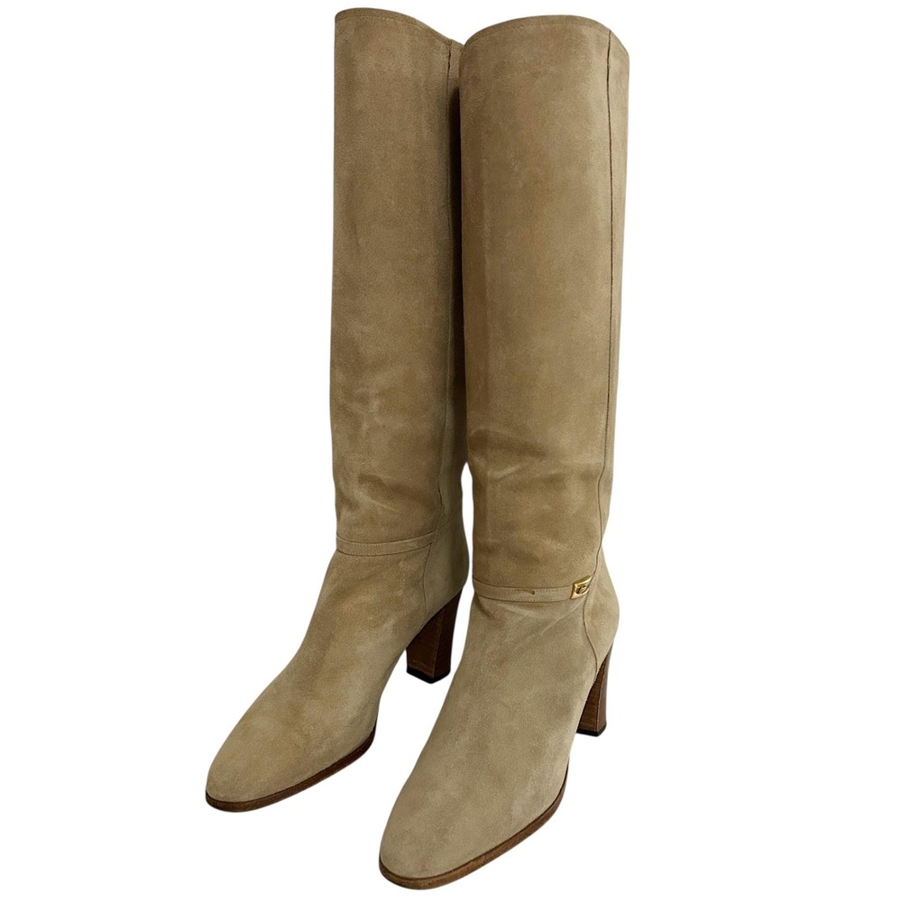 Vintage 1970's Tall Beige Suede Boots Size 38 7.5 Boho Leather Prairie Peasant